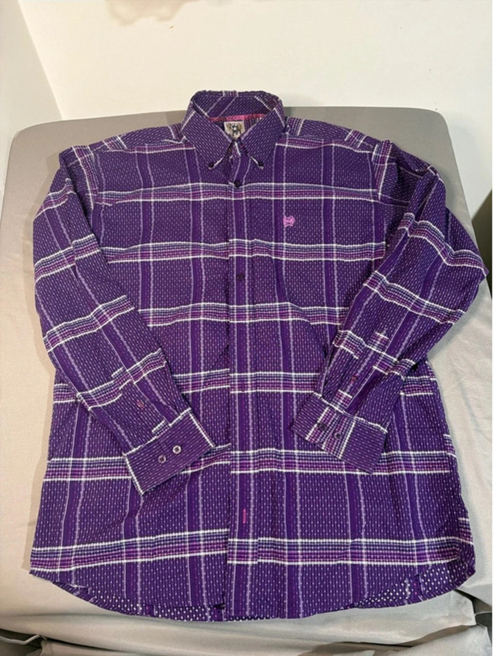 Cinch Purple Plaid Button-Down Shirt Size Small